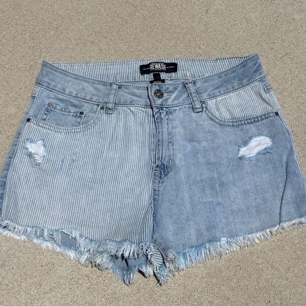 Rewash Blue Jean Shorts Casual Mid-Rise Frayed
